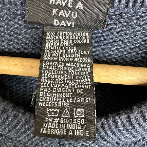 Kavu Mens size Large Cotton Long Sleeve V Neck Knit Sweater Blue - Picture 9 of 9